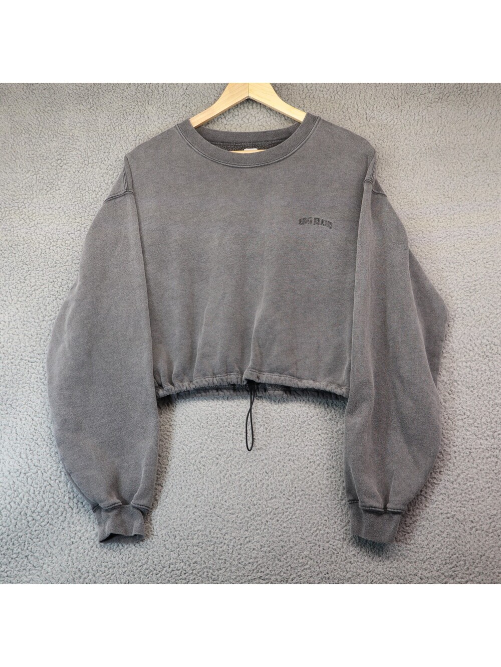 BDG Cropped Drawstring Sweatshirt in Washed Gray